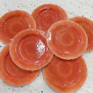Pier1 Carmelo Melamine Crackle Dinner Plates lot of7 Rustic Orange Fall BPA free